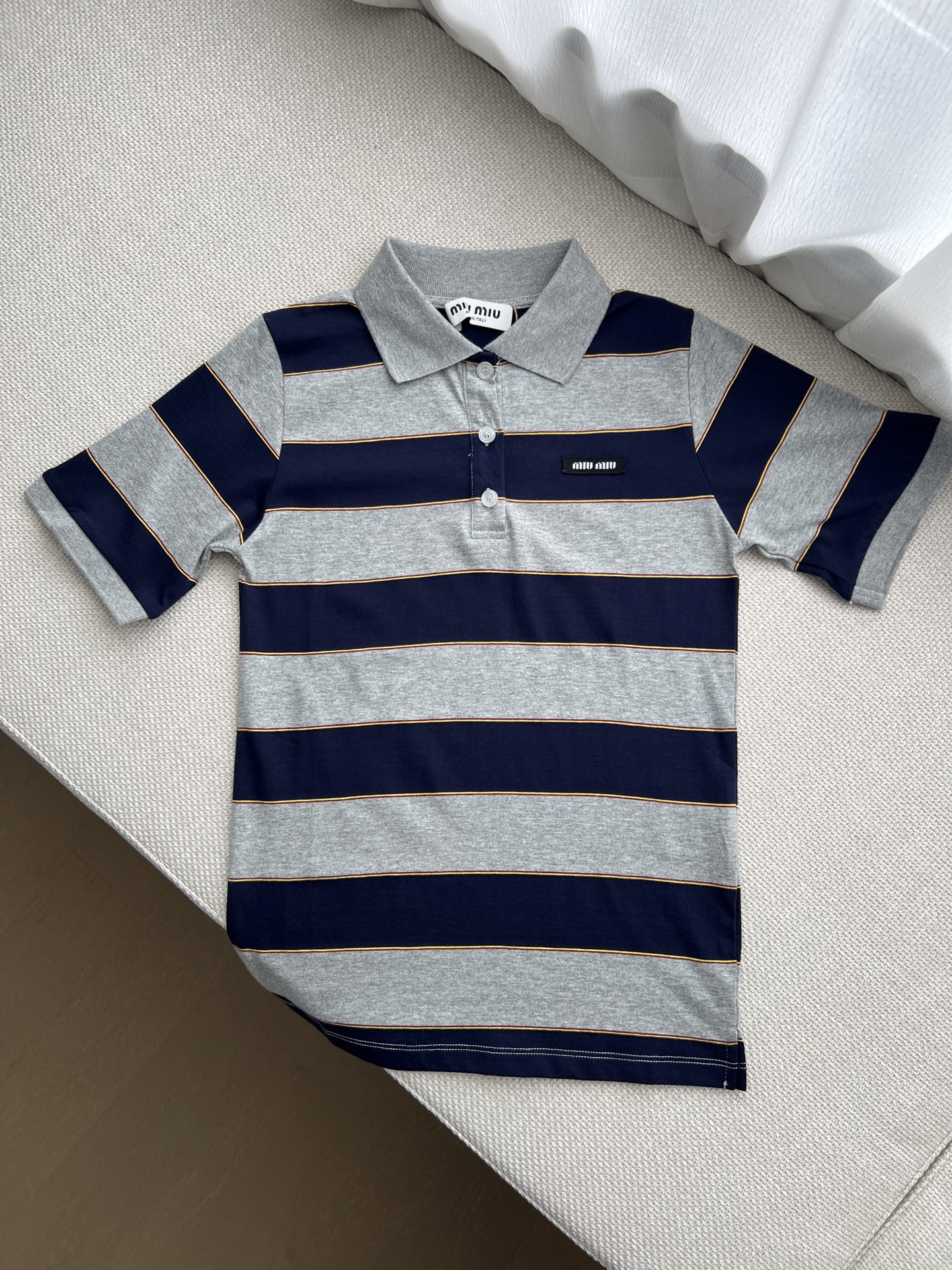Coarse striped polo short sleeved shirt
